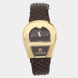 Aigner Brown Gold Plated Stainless Steel Leather Venezia A39200 Women's Wristwatch 36 mm