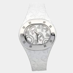 Pre Owned Aigner Silver Stainless Steel Leather Ravello A21200 Women's Wristwatch 34 mm