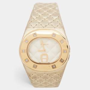 Aigner Cream Gold Plated Stainless Steel Diamond Ravello Due A21000 Women's Wristwatch 43 mm