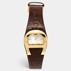 Aigner Mother of Pearl Gold Plated Stainless Steel Leather Capri III A19200 Women's Wristwatch  30 mm