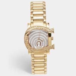 Aigner Mother of Pearl Gold Plated Stainless Steel Diamonds Genua Due A31600 Women's Wristwatch 31 mm