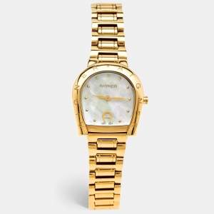 Aigner Mother of Pearl Yellow Gold Plated Stainless Steel Ravenna A122200 Women's Wristwatch 30 mm