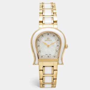 Aigner Mother of Pearl White Ceramic Gold Plated Stainless Steel Altamura A56000 Women's Wristwatch 34 mm