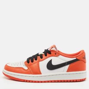 Air Jordans Orange/White Leather Jordan 1 Low OG Starfish Sneakers Size 36