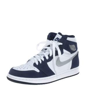 Air Jordan Blue/White Suede And Leather 1 Retro COJP High Top Sneakers Size 38
