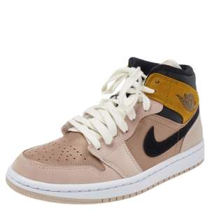 Air Jordans Beige Leather Jordan 1 Mid SE Particle High Top Sneakers Size 38