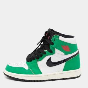 Air Jordans Green/White Leather 1 Retro High Top Sneakers Size 38.5