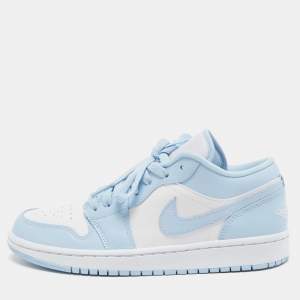 Air Jordan 1 Light Blue/White Leather Ice Blue Low Top Sneakers Size 39