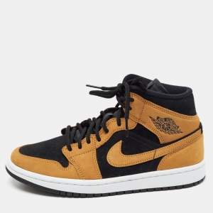 Air Jordans Tricolor Nubuck Leather Air Jordan 1 Mid Wheat Sneakers Size 37.5