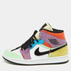 Air Jordan Multicolor Leather and Suede Jordan 1 Mid SE Lightblub Sneakers Size 38