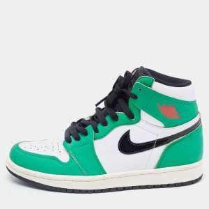 Air Jordan Green/White Leather Jordan 1 Retro High Lucky Green Sneakers Size 38