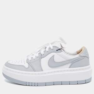 Air Jordans Grey/White Leather Elevate Air Jordan 1 Low Top Sneakers Size 38