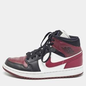 Air Jordans Multicolor Leather Jordan 1 Mid SE Black Dark Beetroot Sneakers Size 38.5