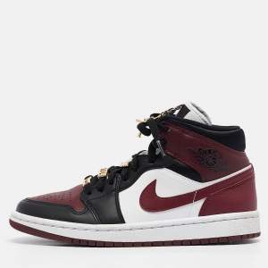Air Jordans Multicolor Leather Jordan 1 Mid SE Black Dark Beetroot Sneakers Size 38