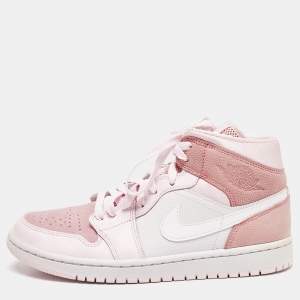 Air Jordans Pink/White Leather and Suede Air Jordan 1 Mid Top Sneakers Size 40.5