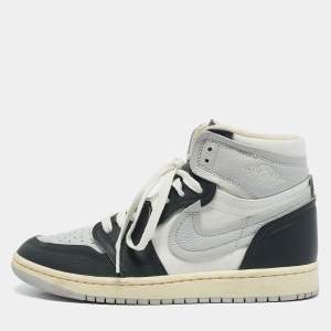 Air Jordans Grey/Black Canvas and Leather Air Jordan 1 High Top Sneakers Size 39