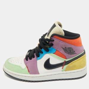 Air Jordan Multicolor Leather and Suede Jordan 1 Mid SE Lightblub Sneakers Size 36