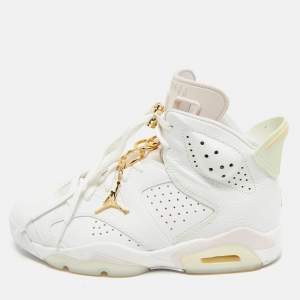 Pre Owned Air Jordans White Leather Jordan 6 High Top Sneakers Size 40