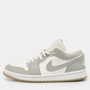 Pre Owned Air Jordans Grey/White  Leather Air Jordan 1 SE Lace Up Sneakers Size 40.5