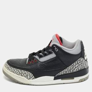 Pre Owned Air Jordans Black/Grey Leather Jordan 3 Retro OG Black Cement Sneakers Size 41