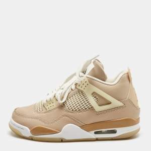 Pre Owned Air Jordans Beige Durabuck Leather Jordan 4 Retro Shimmer Sneakers Size 38.5