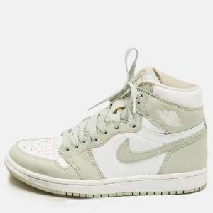 Pre Owned Air Jordans Green/White Leather Jordan 1 Retro High OG Seafoam Sneakers Size 37.5