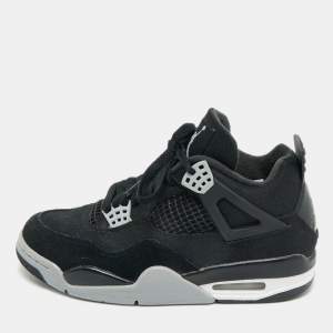 Pre Owned Air Jordans Black Denim and Rubber Jordan 4 High Top Sneakers Size 38