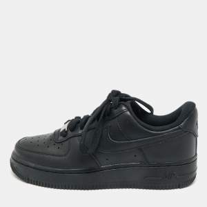 Pre Owned Air Jordans Black Leather Air Force 1 Lace Up Sneakers Size 36