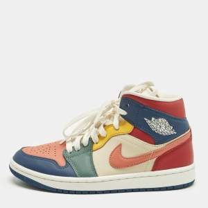 Pre Owned Air Jordans Multicolor Leather Air Jordan 1 High Top Sneakers Size 38.5
