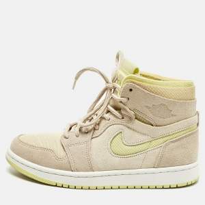 Pre Owned Air Jordans Jordan 1 Zoom Air CMFT Lemon Twist Size 38 Beige/Yellow Suede and Rubber High Top Sneakers