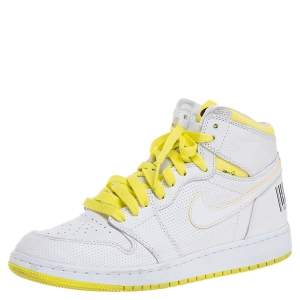Air Jordan White Leather 1 Retro High First Class Flight High Top Sneakers Size 38.5