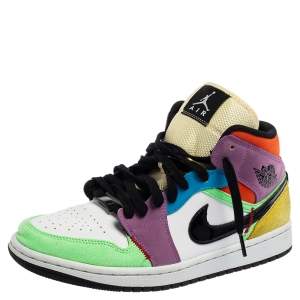 Air Jordan Multicolor Leather and Suede Lightbulb Jordan 1 MID SE Sneakers Size 41