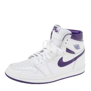 Air Jordan White/Purple Leather Retro High Court Sneakers Size 39