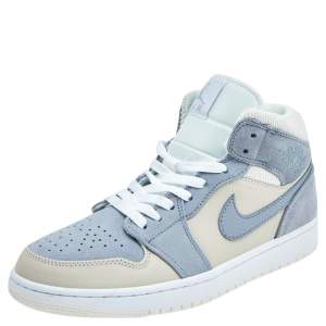 Air Jordan Light Blue/Cream Suede And Leather Jordan 1 Retro High Sneakers Size 41
