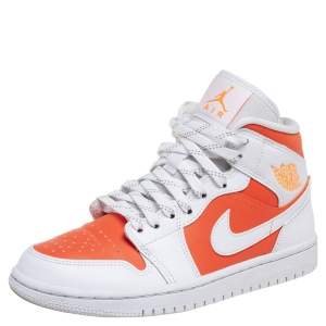 Air Jordan Orange/White Leather Mid SE Bright Citrus Sneakers Size 37.5
