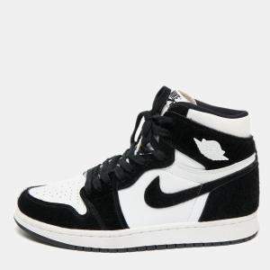Air Jordans Black/White Calf Hair And Leather 1 Retro COJP High Top Sneakers Size 38.5