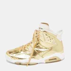 Air Jordans Gold Leather Retro 6 Pinnacle High Top Sneakers Size 45