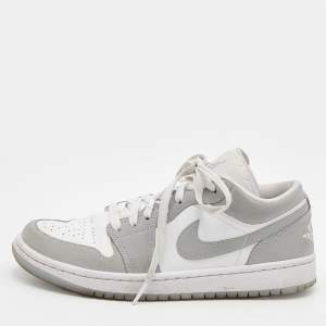 Air Jordan White/Grey Leather Air Jordan 1 Low Top Sneakers Size 40