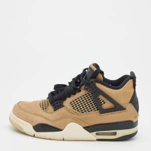 Air Jordans Beige/Black Nubuck Leather and Rubber Retro 4 High Top Sneakers Size 37.5
