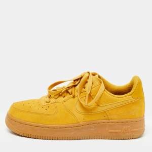 Nike Air Yellow Suede and Leather Force 1 Low Mineral Gum Sneakers Size 36