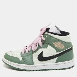 Air Jordans 1 Green Leather Mid SE Dutch Green Sneakers Size 38