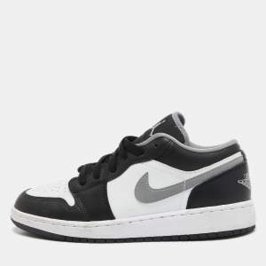 Air Jordans 1 Black/White Leather Low Black White Grey Sneakers Size 38