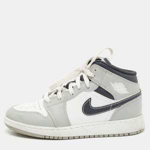 Air Jordans Tricolor Leather Air Jordan 1 Mid Light Smoke Grey Sneakers Size 37.5