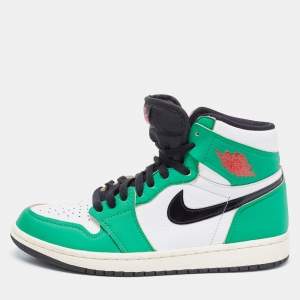 Air Jordans Green/White Leather 1 Retro High Top Sneakers Size 40