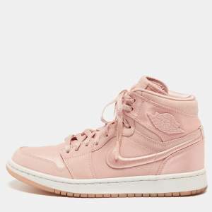 Air Jordans Pink Satin and Suede Air Jordan 1 High Top Sneakers Size 39