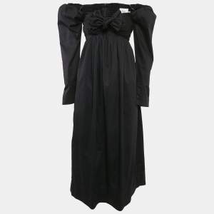 Aje Black Cotton Bow Detail Off-Shoulder Midi Dress XS