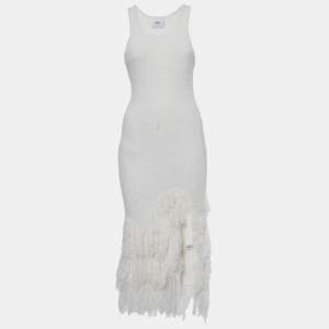 Pre Owned Aknvas White Knit Sasha Fringe Maxi Dress S