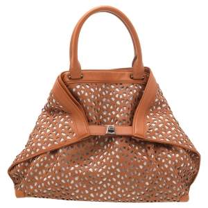 Akris Tan Allega Leather Laser Cut Shoulder Bag
