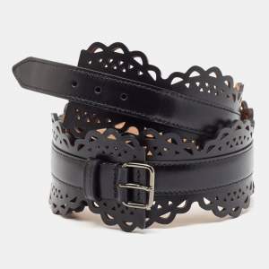 Alaia Black Laser Cut Leather Bustier Belt 75 CM