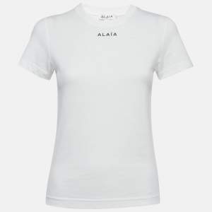 Alaia White Logo Embroidered Cotton T-Shirt S